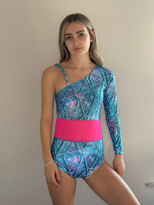 Serenna Leotard - Aqua & Neon Pink